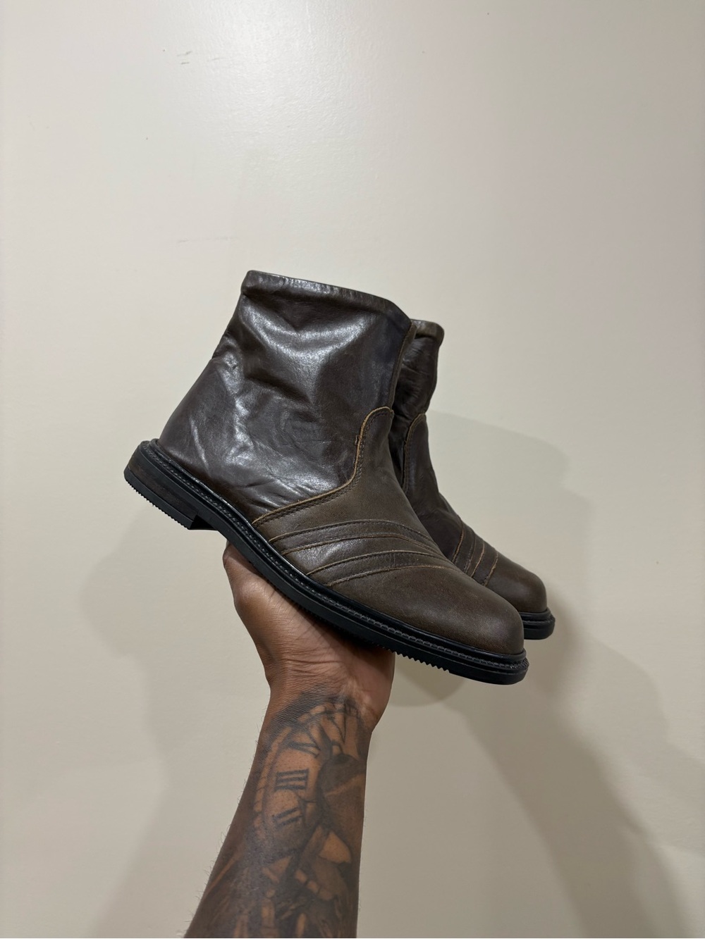 Vintage Leather Zip Up Boots